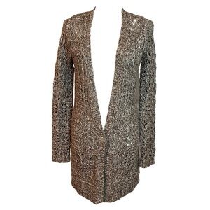 Lucky Brand Women’s Cardigan Sweater Loose Crochet Open Knit Duster XS Tan Brown